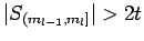 $ {\mathopen\vert S_{(m_{l-1},m_l]}\mathclose\vert} >
2t$