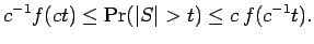 $\displaystyle c^{-1} f(c t) \le \Pr(\vert S\vert>t) \le c \, f(c^{-1} t) .$