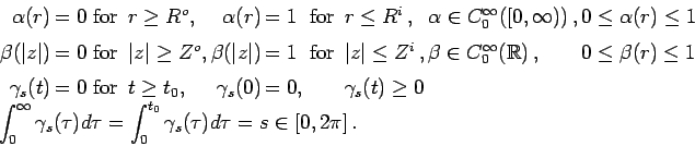 \begin{displaymath}
\begin{array}{l}
\begin{array}{rlllrlllll}
\alpha (r) &= 0 &...
...0^{t_0} \gamma _s(\tau) d \tau = s \in
[0,2\pi]\, .
\end{array}\end{displaymath}