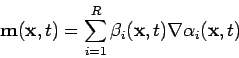 \begin{displaymath}
{\mathbf{m}}({\mathbf{x}},t) = \sum_{i=1}^R \beta_i({\mathbf{x}},t) \nabla \alpha_i({\mathbf{x}},t)
\end{displaymath}